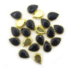 HAND® Gold Tone Black Crystal Glass Teardrop Sew On Embellishments 14 x 10 mm - Pack of 20