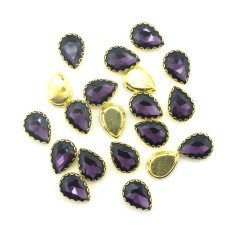 HAND® Gold Tone Purple Crystal Glass Teardrop Sew On Embellishments 14 x 10 mm - Pack of 20