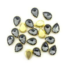 HAND® Gold Tone Grey Crystal Glass Teardrop Sew On Embellishments 14 x 10 mm - Pack of 20