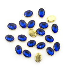 HAND® Gold Tone Royal Blue Crystal Glass Oval Sew On Embellishments 14 x 10 mm - Pack of 20