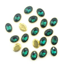 HAND® Gold Tone Peacock Green Crystal Glass Oval Sew On Embellishments 14 x 10 mm - Pack of 20