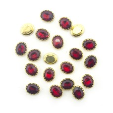 HAND® Gold Tone Small Red Oval Glass Crystal Sew On Embellishments 10 x 8 mm - Pack of 20