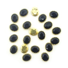 HAND® Gold Tone Small Black Oval Glass Crystal Sew On Embellishments 10 x 8 mm - Pack of 20