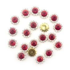HAND® Gold Tone Round Red/ White Glass Crystal Sew On Embellishments 11.8mm - Pack of 20