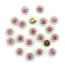 HAND® Gold Tone Round Pink/ White Glass Crystal Sew On Embellishments 11.8mm - Pack of 20
