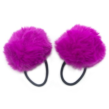 HAND® A Pair of Fluffy Magenta Pom Pom Elasticated Stretch Hair Bands Ponytail Loops - 70 mm
