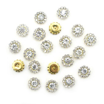 HAND® 20 Small Round White Glass Crystal in a Gold Tone Setting Sew On Embellishments - 7.4mm Diameter HAND® 20 Small Round White Glass Crystal in a Gold Tone Setting Sew On Embellishments - 7.4mm Diameter