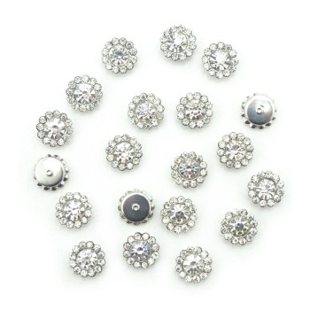 HAND® 20 Small Round White Glass Crystal in a Silver Tone Setting Sew On Embellishments - 7.4mm Diameter