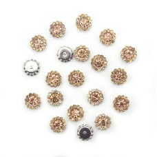 HAND® 20 Small Round Golden Champagne Glass Crystal in a Silver Tone Setting Sew On Embellishments - 7.4mm Diameter