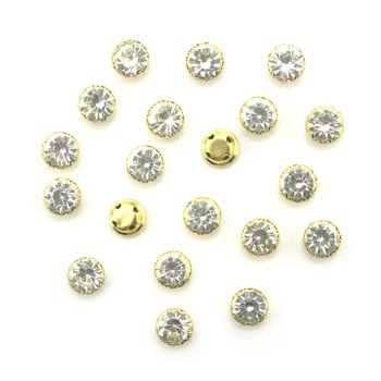 HAND® 20 Round White Crystal Glass in Gold Tone Setting Sew In Accessories - 6 mm Diameter HAND® 20 Round White Crystal Glass in Gold Tone Setting Sew In Accessories - 6 mm Diameter