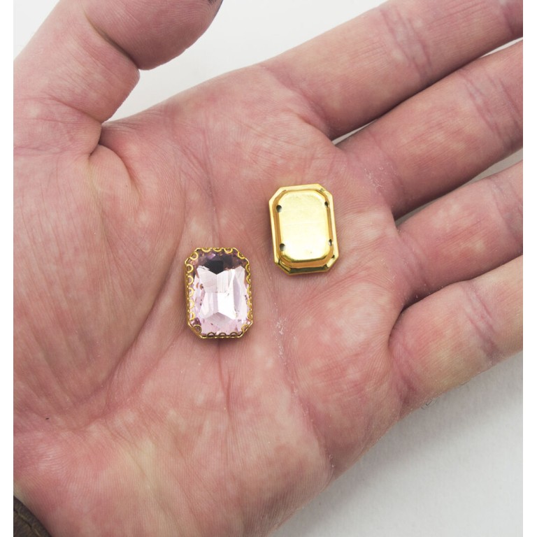 HAND® 10 Rectangular Light Pink Crystal Glass Sew In Trims in Gold Tone Settings - 18 x 13 mm HAND® 10 Rectangular Light Pink Crystal Glass Sew In Trims in Gold Tone Settings - 18 x 13 mm