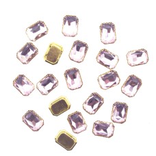 HAND® 10 Rectangular Light Pink Crystal Glass Sew In Trims in Gold Tone Settings - 18 x 13 mm