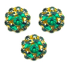 HAND® 3 Green Crystal Glass Encrusted Sew In Dress Trims in a Gold Tone Setting - 24 mm Diameter
