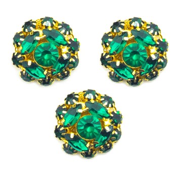 HAND® 3 Green Crystal Glass Encrusted Sew In Dress Trims in a Gold Tone Setting - 24 mm Diameter HAND® 3 Green Crystal Glass Encrusted Sew In Dress Trims in a Gold Tone Setting - 24 mm Diameter