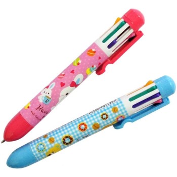 HAND Children's Retractable 6 Colour Ballpoint Pens - Assorted Designs - Pack of 2