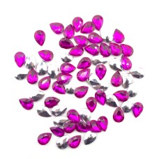 HAND® Bright Magenta Crystal Glass Teardrop Sew On Embellishments with Silver-Grey Tone Backing - 10 x 14mm - Pack of 50