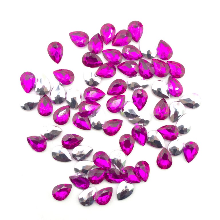 HAND® Bright Magenta Crystal Glass Teardrop Sew On Embellishments with Silver-Grey Tone Backing - 10 x 14mm - Pack of 50 HAND® Bright Magenta Crystal Glass Teardrop Sew On Embellishments with Silver-Grey Tone Backing - 10 x 14mm - Pack of 50