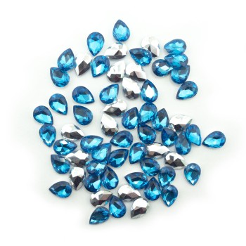 HAND® Sea Blue Crystal Glass Teardrop Sew On Embellishments with Silver-Grey Tone Backing - 10 x 14mm - Pack of 50 HAND® Sea Blue Crystal Glass Teardrop Sew On Embellishments with Silver-Grey Tone Backing - 10 x 14mm - Pack of 50