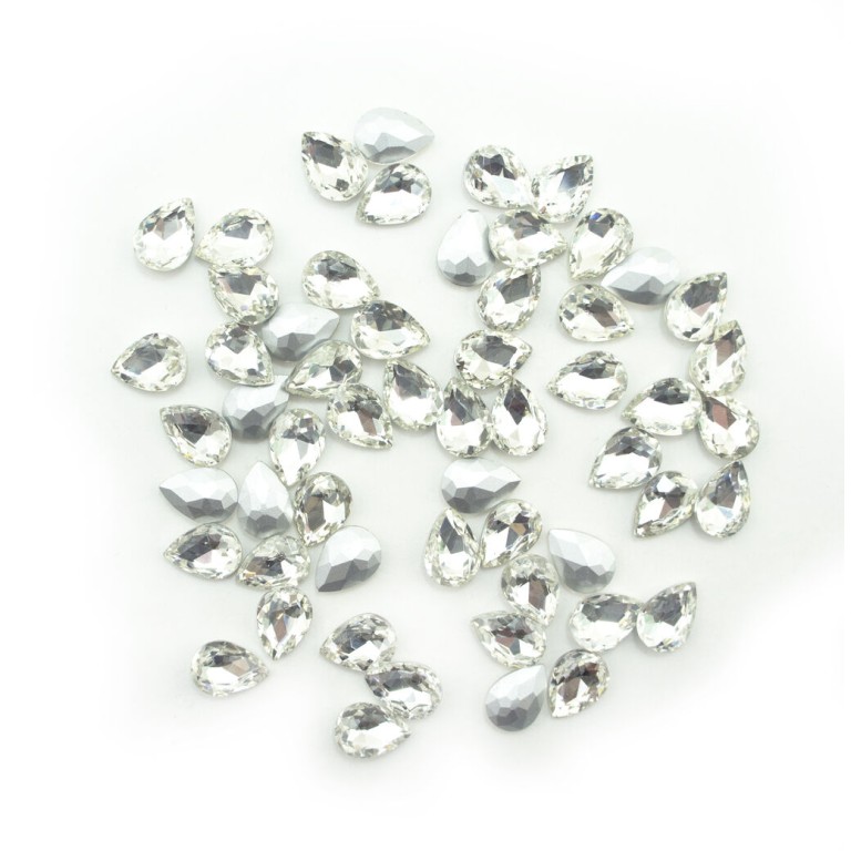 HAND® Clear Crystal Glass Teardrop Sew On Embellishments with Silver-Grey Tone Backing - 10 x 14mm - Pack of 50 HAND® Clear Crystal Glass Teardrop Sew On Embellishments with Silver-Grey Tone Backing - 10 x 14mm - Pack of 50