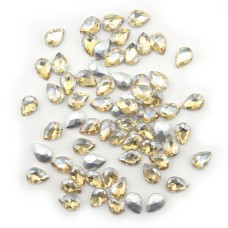 HAND® Golden Champagne Crystal Glass Teardrop Sew On Embellishments with Silver-Grey Tone Backing - 10 x 14mm - Pack of 50