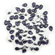 HAND® Deep Purple Crystal Glass Teardrop Sew On Embellishments with Silver-Grey Tone Backing - 10 x 14mm - Pack of 50