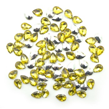 HAND® Lemon Gold Crystal Glass Teardrop Sew On Embellishments with Silver-Grey Tone Backing - 10 x 14mm - Pack of 50 HAND® Lemon Gold Crystal Glass Teardrop Sew On Embellishments with Silver-Grey Tone Backing - 10 x 14mm - Pack of 50