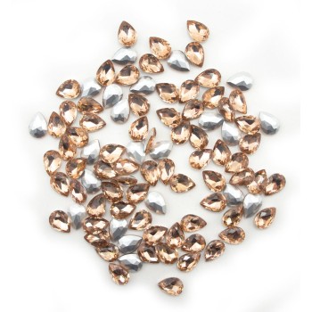 HAND® Rose Brown Crystal Glass Teardrop Sew On Embellishments with Silver-Grey Tone Backing - 10 x 14mm - Pack of 50 HAND® Rose Brown Crystal Glass Teardrop Sew On Embellishments with Silver-Grey Tone Backing - 10 x 14mm - Pack of 50