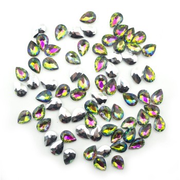 HAND® Multicoloured Crystal Glass Teardrop Sew On Embellishments with Silver-Grey Tone Backing - 10 x 14mm - Pack of 50 HAND® Multicoloured Crystal Glass Teardrop Sew On Embellishments with Silver-Grey Tone Backing - 10 x 14mm - Pack of 50