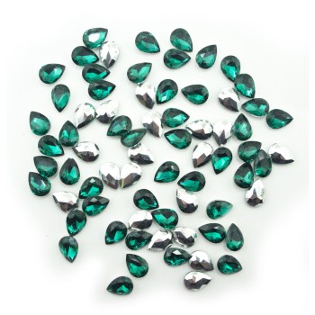 HAND® Peacock Green Crystal Glass Teardrop Sew On Embellishments with Silver-Grey Tone Backing - 10 x 14mm - Pack of 50 HAND® Peacock Green Crystal Glass Teardrop Sew On Embellishments with Silver-Grey Tone Backing - 10 x 14mm - Pack of 50