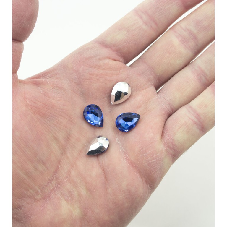 HAND® Cobalt Blue Crystal Glass Teardrop Sew On Embellishments with Silver-Grey Tone Backing - 10 x 14mm - Pack of 50 HAND® Cobalt Blue Crystal Glass Teardrop Sew On Embellishments with Silver-Grey Tone Backing - 10 x 14mm - Pack of 50