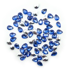 HAND® Cobalt Blue Crystal Glass Teardrop Sew On Embellishments with Silver-Grey Tone Backing - 10 x 14mm - Pack of 50
