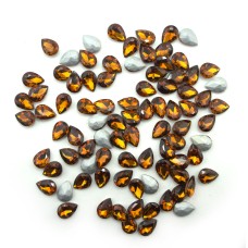 HAND® Dark Amber Crystal Glass Teardrop Sew On Embellishments with Grey Tone Backing - 10 x 14mm - Pack of 50