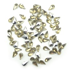 HAND® Golden Champagne Crystal Glass Teardrop Sew On Embellishments with Silver-Grey Tone Backing - 8 x 13mm - Pack of 50