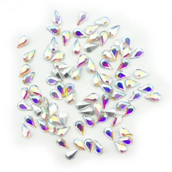 HAND® Iridescent AB Crystal Glass Teardrop Sew On Embellishments with Silver-Grey Tone Backing - 8 x 13mm - Pack of 50 HAND® Iridescent AB Crystal Glass Teardrop Sew On Embellishments with Silver-Grey Tone Backing - 8 x 13mm - Pack of 50
