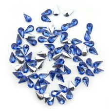 HAND® Cobalt Blue Crystal Glass Teardrop Sew On Embellishments with Silver-Grey Tone Backing - 8 x 13mm - Pack of 50