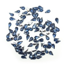 HAND® Dark Blue Crystal Glass Teardrop Sew On Embellishments with Silver-Grey Tone Backing - 8 x 13mm - Pack of 50