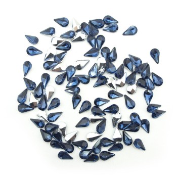 HAND® Dark Blue Crystal Glass Teardrop Sew On Embellishments with Silver-Grey Tone Backing - 8 x 13mm - Pack of 50 HAND® Dark Blue Crystal Glass Teardrop Sew On Embellishments with Silver-Grey Tone Backing - 8 x 13mm - Pack of 50