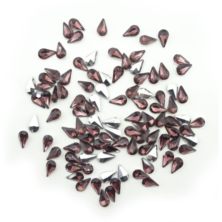 HAND® Coffee Crystal Glass Teardrop Sew On Embellishments with Silver-Grey Tone Backing - 8 x 13mm - Pack of 50 HAND® Coffee Crystal Glass Teardrop Sew On Embellishments with Silver-Grey Tone Backing - 8 x 13mm - Pack of 50