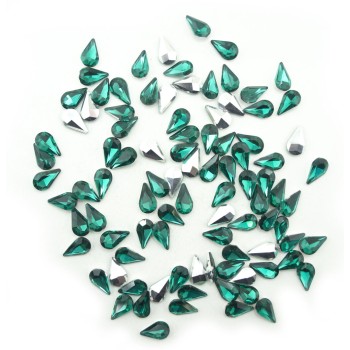 HAND® Peacock Green Crystal Glass Teardrop Sew On Embellishments with Silver-Grey Tone Backing - 8 x 13mm - Pack of 50 HAND® Peacock Green Crystal Glass Teardrop Sew On Embellishments with Silver-Grey Tone Backing - 8 x 13mm - Pack of 50