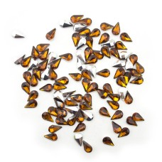 HAND® Dark Amber Crystal Glass Teardrop Sew On Embellishments with Silver-Grey Tone Backing - 8 x 13mm - Pack of 50