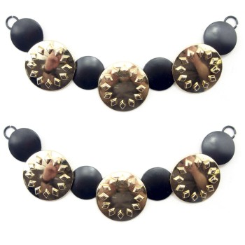 HAND® No.1760 Gold Tone and Black Circular Discs Pendant Chain for Jewellery, Costume, Garment - 140 mm - Set of 2