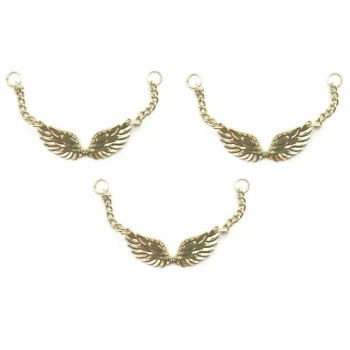 HAND® No.1343 Gold Tone Angel Wings Pendant Chain for Jewellery, Costumes, Garments - 40 mm - Set of 3