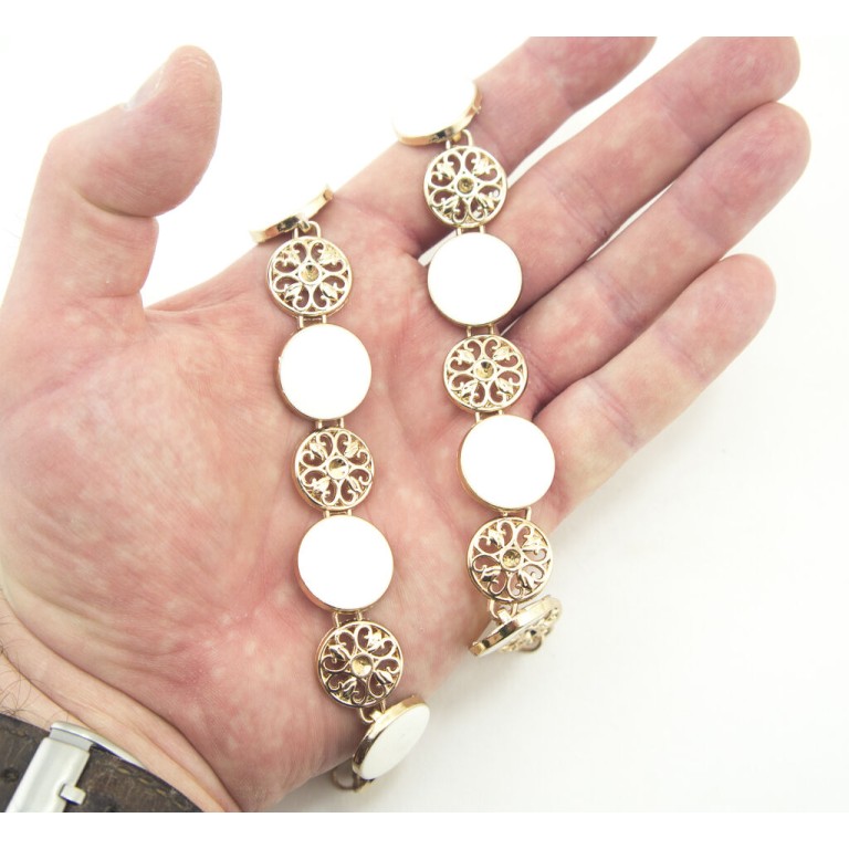 HAND® No. 1806 Gold Tone Metal Circular Design Chain with White Enamel for Jewellery, Costumes, Accessories - 190 mm - Set of 2 HAND® No. 1806 Gold Tone Metal Circular Design Chain with White Enamel for Jewellery, Costumes, Accessories - 190 mm - Set of 2