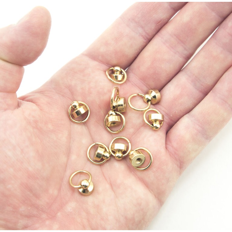 HAND® Gold Tone Decorative Metal Binding Screws with Ring for Leather Goods, Shoes, Bags, Garments - 8 x 8 mm - Set of 10 HAND® Gold Tone Decorative Metal Binding Screws with Ring for Leather Goods, Shoes, Bags, Garments - 8 x 8 mm - Set of 10