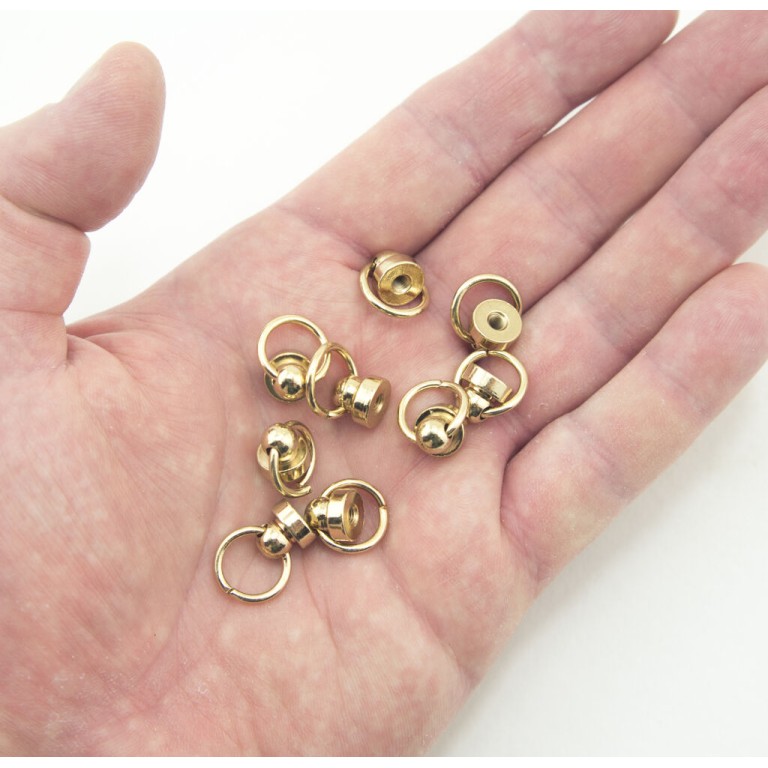 HAND® Gold Tone Decorative Metal Binding Screws with Ring for Leather Goods, Shoes, Bags, Garments - 9 x 9 mm - Set of 10 HAND® Gold Tone Decorative Metal Binding Screws with Ring for Leather Goods, Shoes, Bags, Garments - 9 x 9 mm - Set of 10
