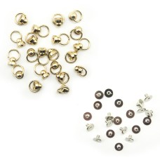 HAND® Gold Tone Decorative Metal Binding Screws with Ring for Leather Goods, Shoes, Bags, Garments - 9 x 9 mm - Set of 10