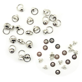 HAND® Silver Tone Decorative Metal Binding Screws with Ring for Leather Goods, Shoes, Bags, Garments - 9 x 9 mm - Set of 10 HAND® Silver Tone Decorative Metal Binding Screws with Ring for Leather Goods, Shoes, Bags, Garments - 9 x 9 mm - Set of 10