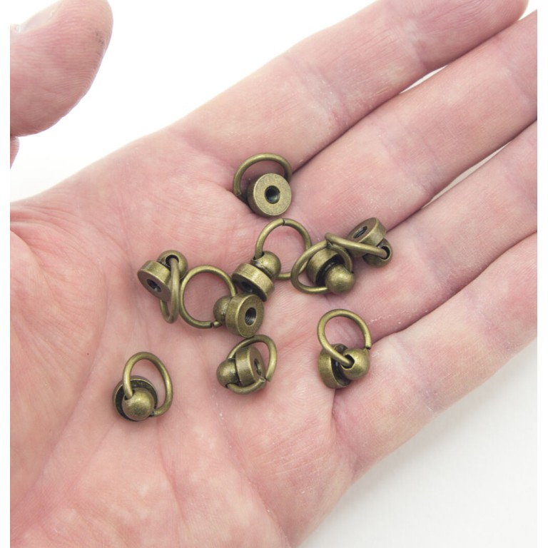 HAND® Dark Bronze Tone Decorative Metal Binding Screws with Ring for Leather Goods, Shoes, Bags, Garments - 9 x 9 mm - Set of 10 HAND® Dark Bronze Tone Decorative Metal Binding Screws with Ring for Leather Goods, Shoes, Bags, Garments - 9 x 9 mm - Set of 10