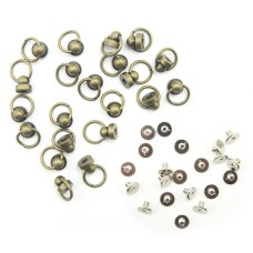 HAND® Dark Bronze Tone Decorative Metal Binding Screws with Ring for Leather Goods, Shoes, Bags, Garments - 9 x 9 mm - Set of 10