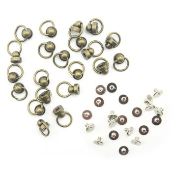 HAND® Dark Bronze Tone Decorative Metal Binding Screws with Ring for Leather Goods, Shoes, Bags, Garments - 9 x 9 mm - Set of 10 HAND® Dark Bronze Tone Decorative Metal Binding Screws with Ring for Leather Goods, Shoes, Bags, Garments - 9 x 9 mm - Set of 10